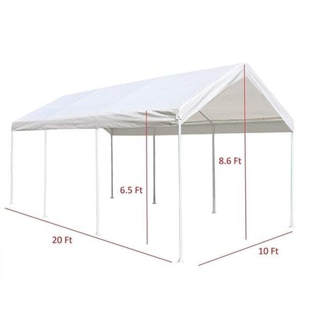 ALEKO Aleko CP1020NS-UNB 10 x 20 ft. Heavy Duty Steel Frame Carport Gazebo Polyethylene Party Tent; White CP1020NS-UNB